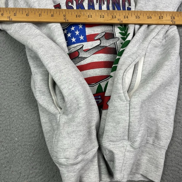 Vintage USA Ice Skating 1/4 Zip Sweater Grey Sweatshirt Pockets Size Medium - Picture 12 of 12